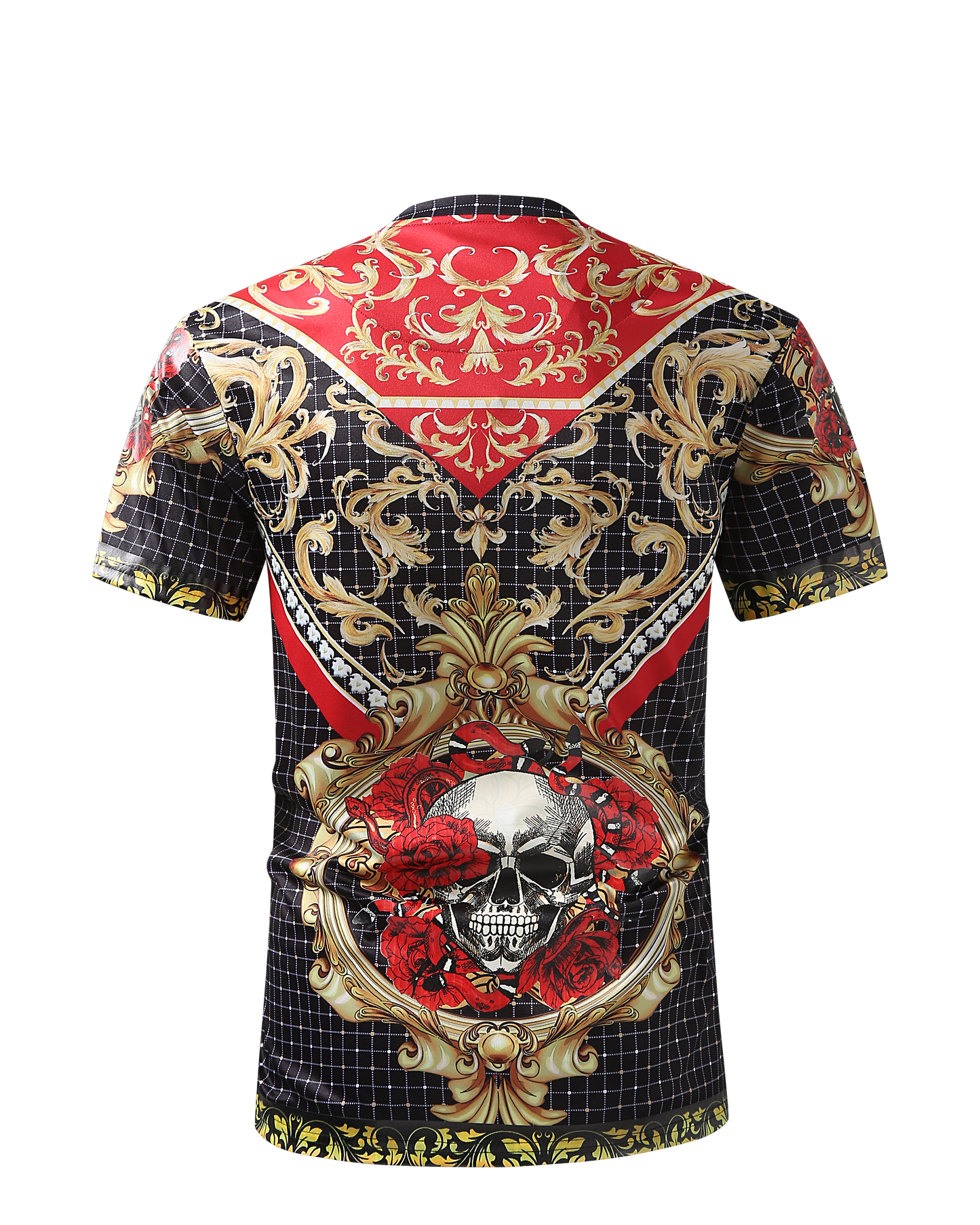 Men PREMIERE SLIM FIT Short Sleeve T SHIRT BLACK RED SKULL ROSE CHAIN PRINT Designer Shirt