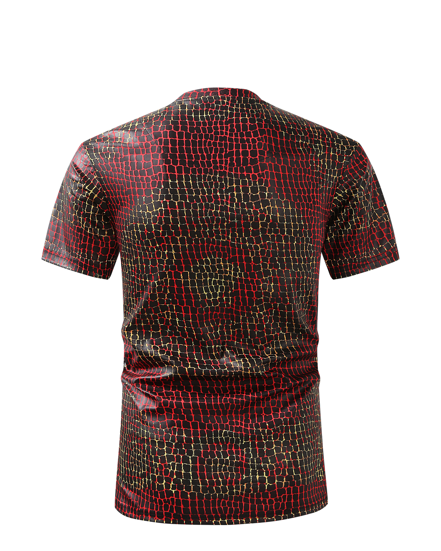 Men PREMIERE SLIM FIT Short Sleeve T SHIRT RED GOLD CHAIN REPTILE CROCODILE SKIN PRINT Designer Shirt