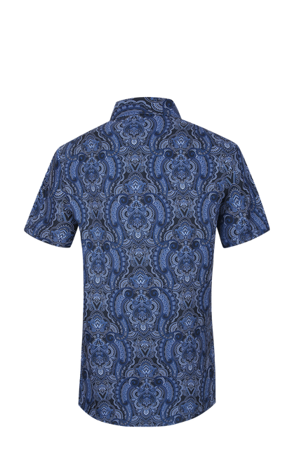 PREMIERE SHORT SLEEVE SHIRTS: NAVY BLUE PAISLEY