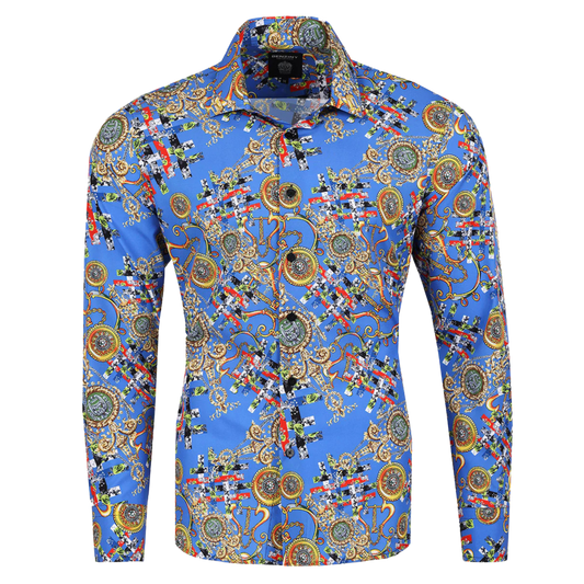 PREMIERE SHIRTS: BLUE COLORFUL GEOMETRIC FASHION