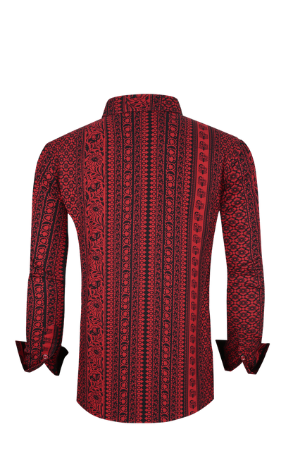 PREMIERE SHIRTS: BLACK RED TRIBAL GEOMETRIC