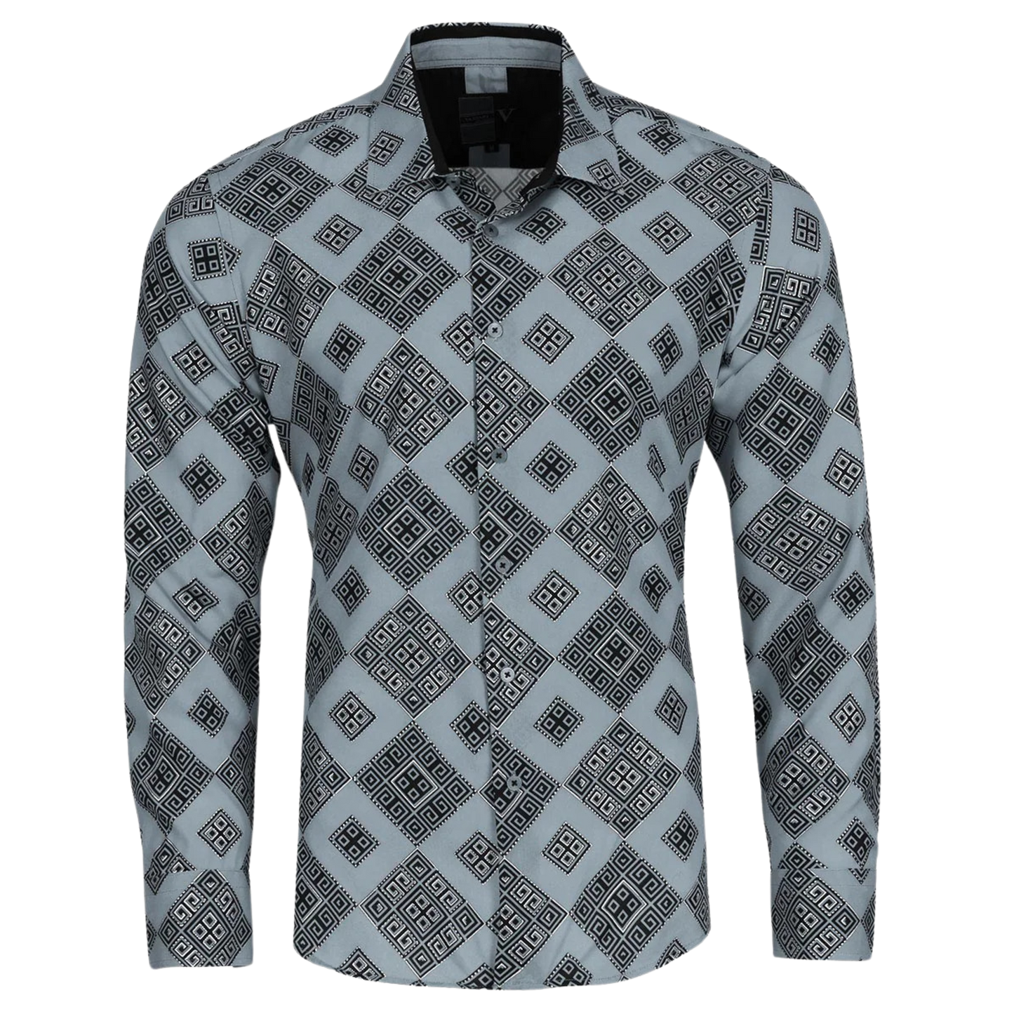 PREMIERE SHIRTS: GREY/BLACK GEOMETRIC FASHION