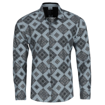 PREMIERE SHIRTS: GREY/BLACK GEOMETRIC FASHION