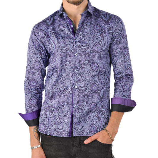 PREMIERE SHIRTS: PURPLE/GREY PAISLEY