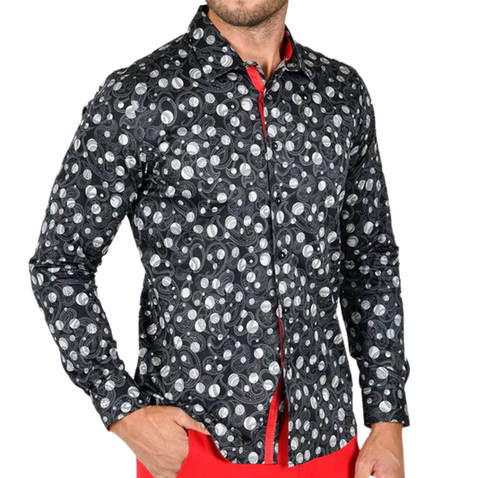 PREMIERE SHIRTS: BLACK/WHITE POLKA DOT PAISLEY