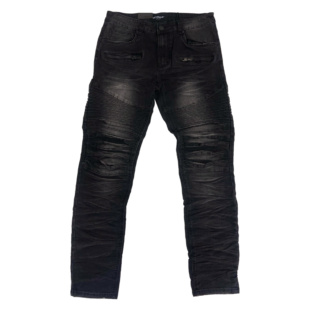 Men's Premium Distressed Black Wash Biker Denim Jeans