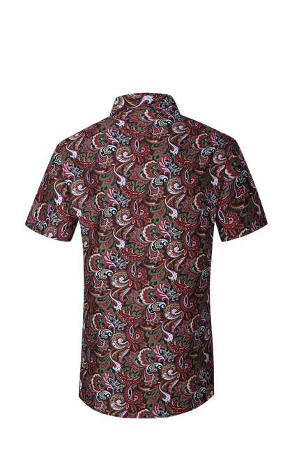 PREMIERE SHORT SLEEVE SHIRTS: MULTICOLOR RED PAISLEY