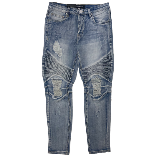 Men's Premium Distressed Blue Wash Distressed Denim Jeans