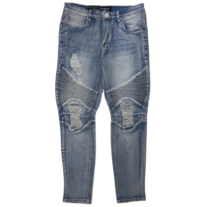 Men's Premium Distressed Blue Wash Distressed Denim Jeans