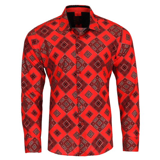 PREMIERE SHIRTS: RED/BLACK GEOMETRIC FASHION