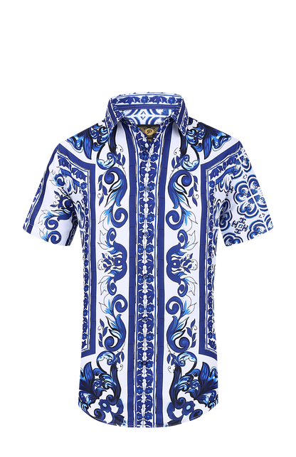 PREMIERE SHORT SLEEVE SHIRTS: BLUE DIAMOND LEAF