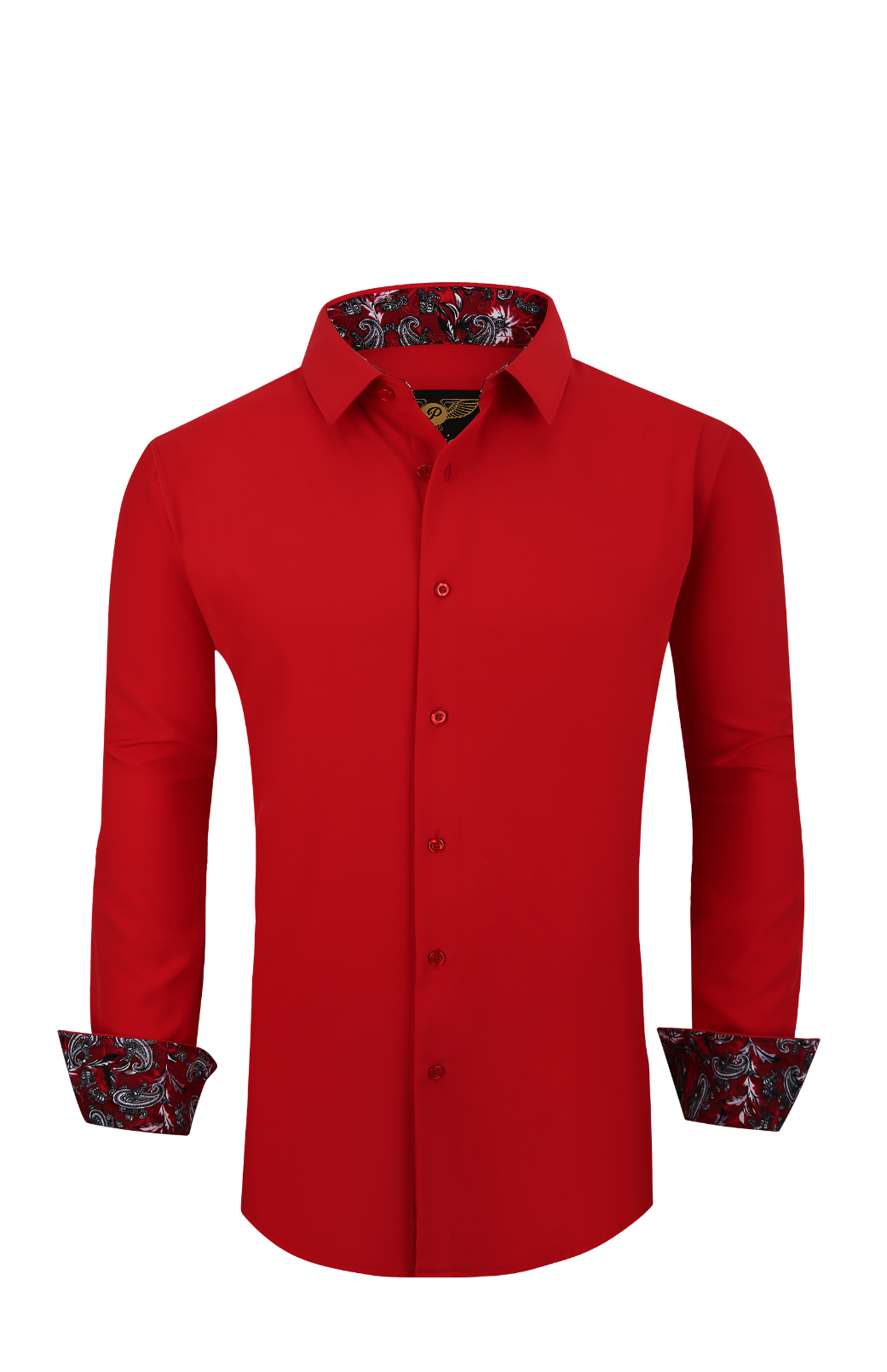 Men's PREMIERE SOLID RED Long Sleeve Button Up Dress Shirt with Paisley ...