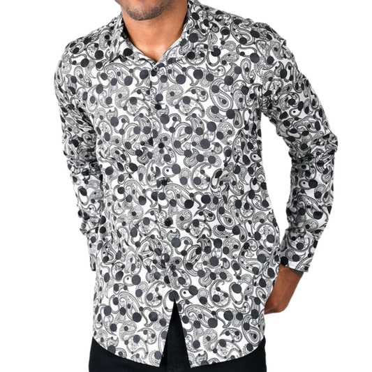 PREMIERE SHIRTS: WHITE/BLACK POLKA DOT PAISLEY