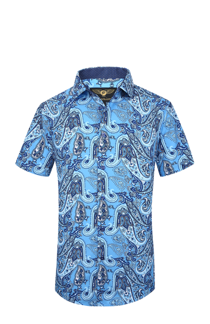 PREMIERE SHORT SLEEVE SHIRTS: BLUE PAISLEY