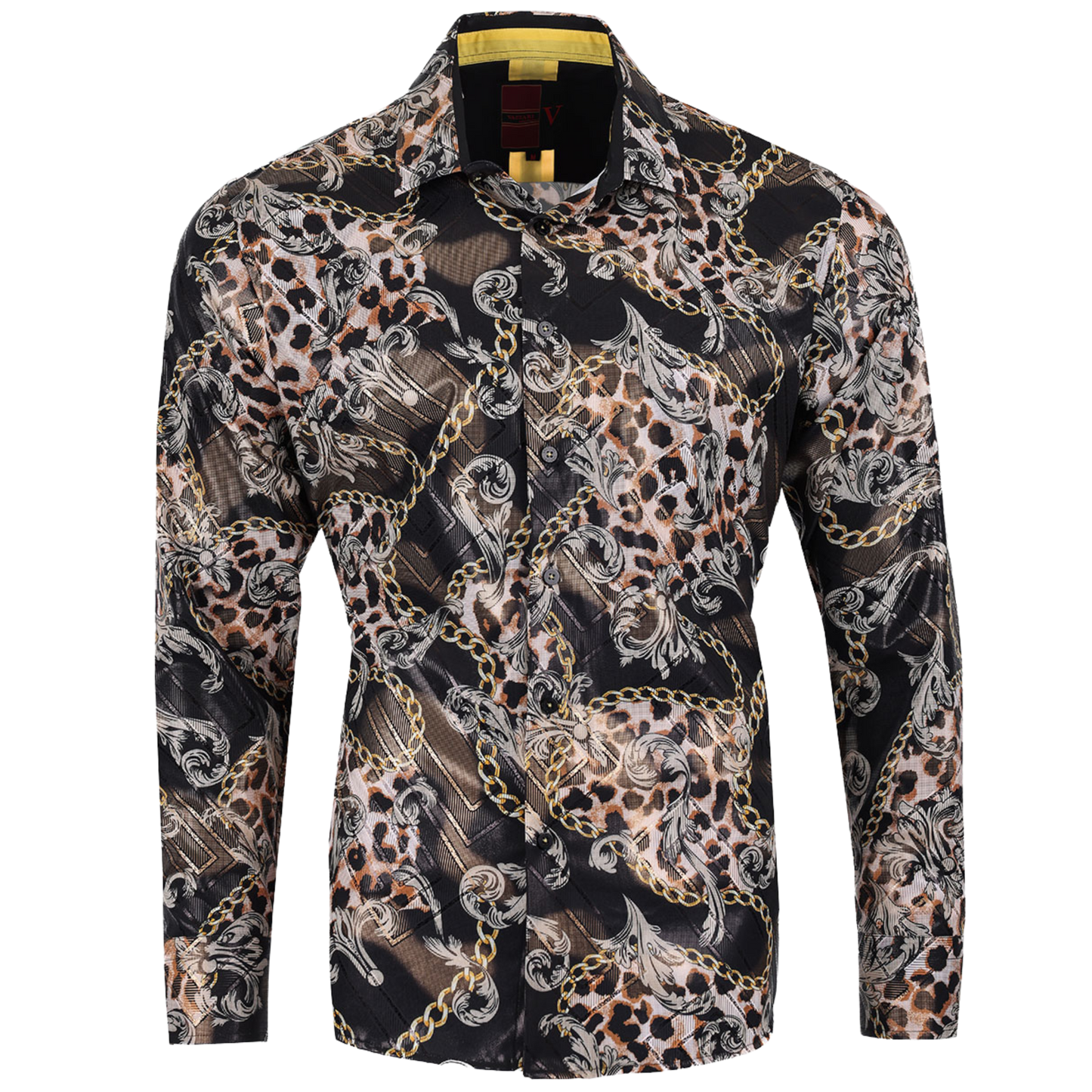 PREMIERE SHIRTS: BLACK/GOLD LEOPARD CHAIN