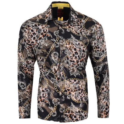 PREMIERE SHIRTS: BLACK/GOLD LEOPARD CHAIN