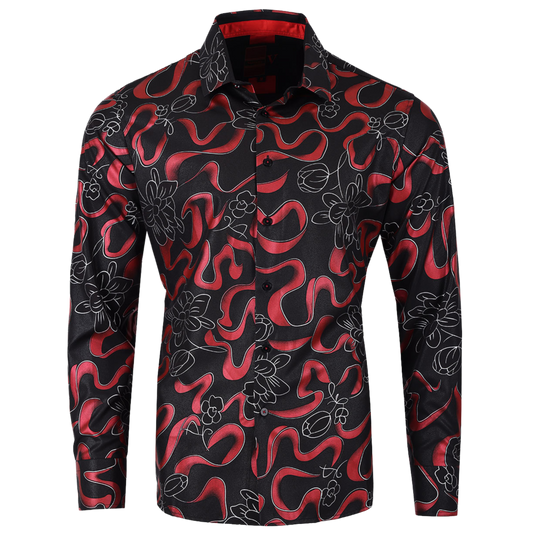 PREMIERE SHIRTS: BLACK/RED FLORAL FOIL