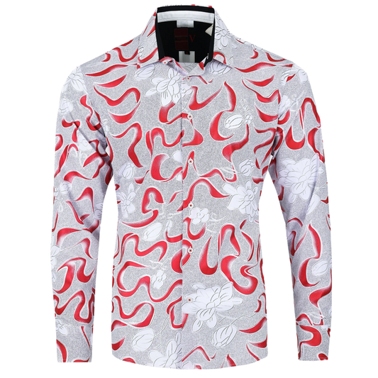 PREMIERE SHIRTS: WHITE/RED FLORAL FOIL