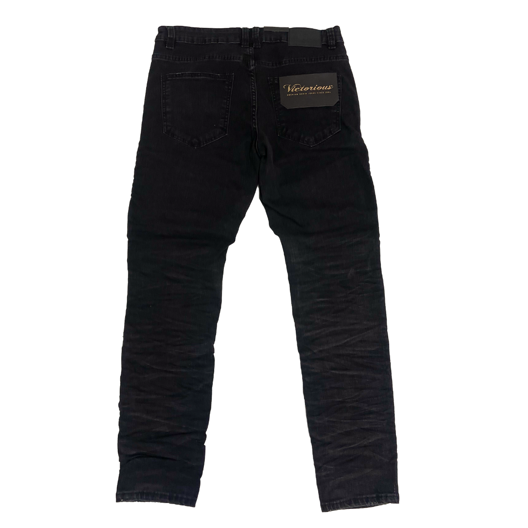 Men's Premium Distressed Black Wash Biker Denim Jeans
