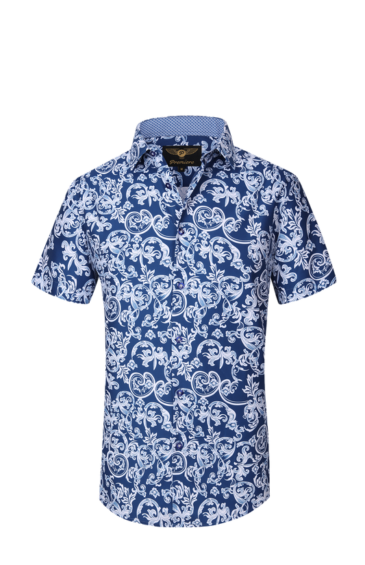 PREMIERE SHORT SLEEVE SHIRTS: NAVY WHITE PAISLEY