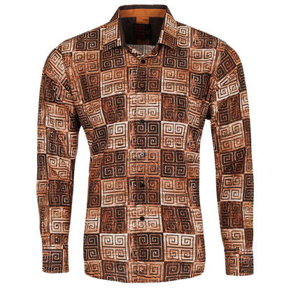 PREMIERE SHIRTS: BROWN GEOMETRIC FASHION