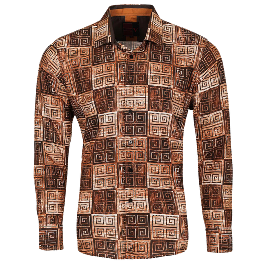 PREMIERE SHIRTS: BROWN GEOMETRIC FASHION