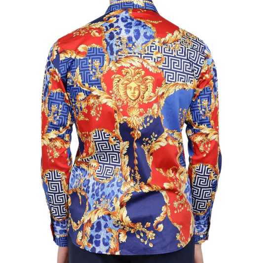 PREMIERE SHIRTS: RED/BLUE GOLDEN BAROQUE LEOPARD