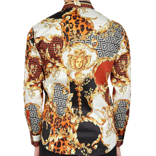 PREMIERE SHIRTS: BLACK/BROWN WHITE GOLDEN BAROQUE LEOPARD