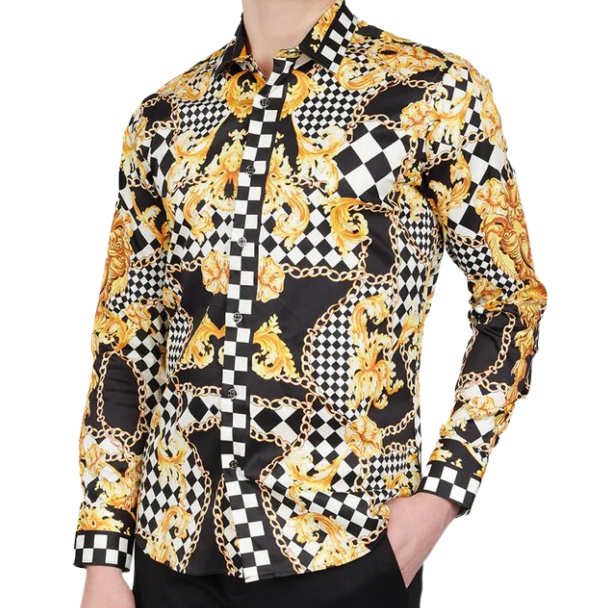 PREMIERE SHIRTS: BLACK/GOLD GOLDEN CHECKER CHAIN – Premiere Designer Shirts