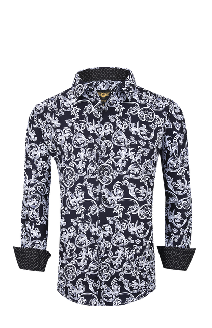 PREMIERE SHIRTS: BLACK WHITE PAISLEY