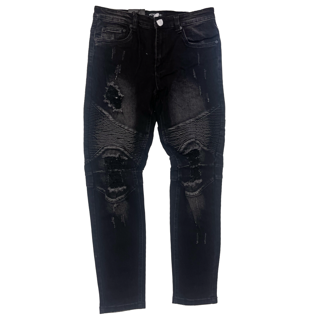 Men's Premium Distressed Black Wash Distressed Denim Jeans
