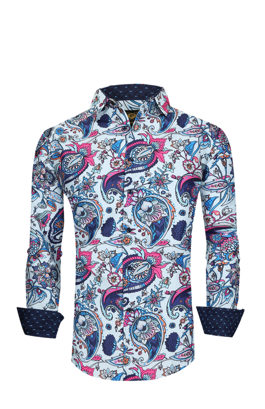 Mens PREMIERE Long Sleeve Button Down Dress Shirt COLORFUL Paisley Designer Shirt