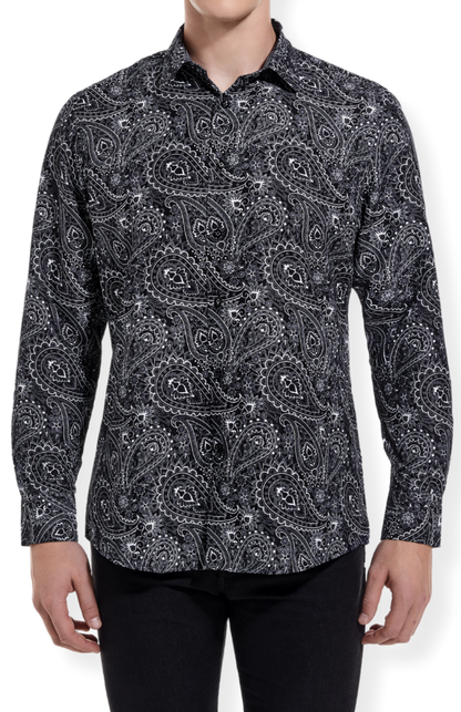 PREMIERE SHIRTS: BLACK/WHITE PAISLEY