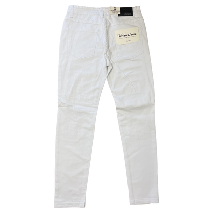 Men's Premium Distressed White Denim Wash Skinny Jeans with Stretch