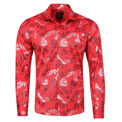 PREMIERE SHIRTS: RED SILVER FOIL PAISLEY