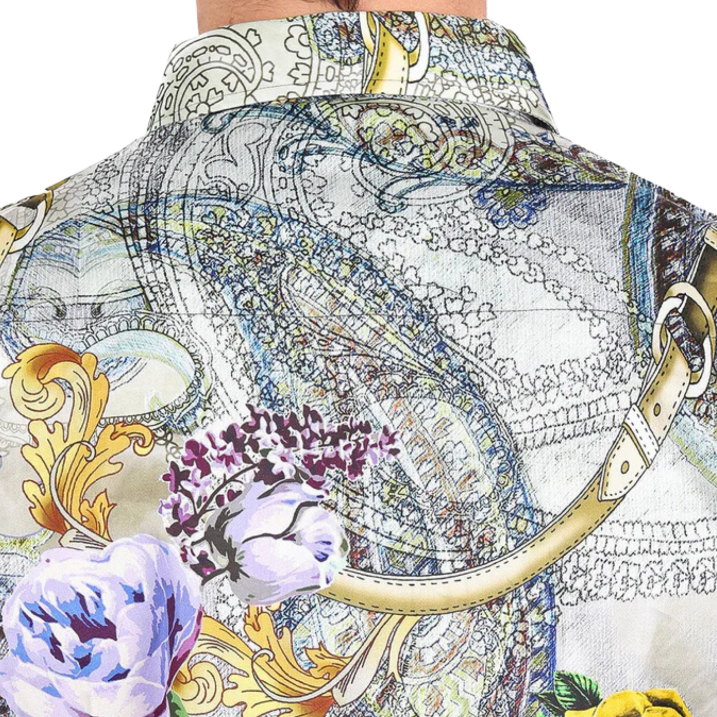 PREMIERE SHIRTS: GREY/SILVER COLORFUL FOIL PAISLEY FLORAL