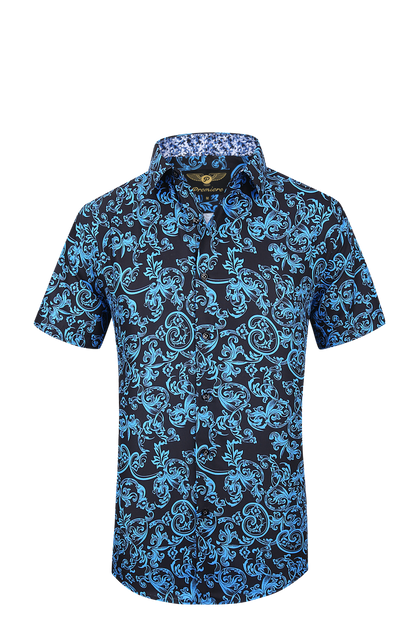 PREMIERE SHORT SLEEVE SHIRTS: BLUE/BLACK PAISLEY