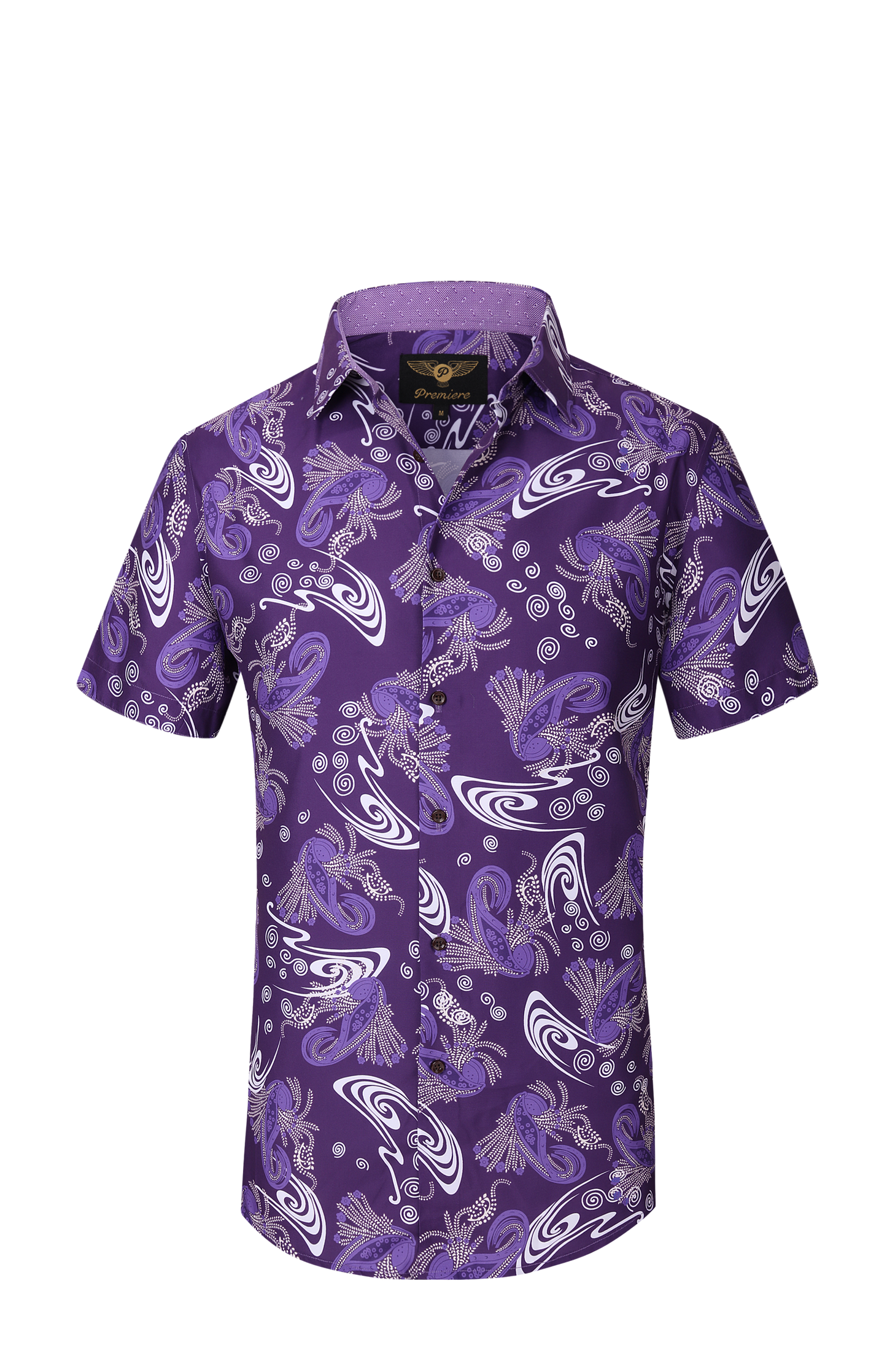 PREMIERE SHORT SLEEVE SHIRTS: COLORFUL PURPLE PAISLEY