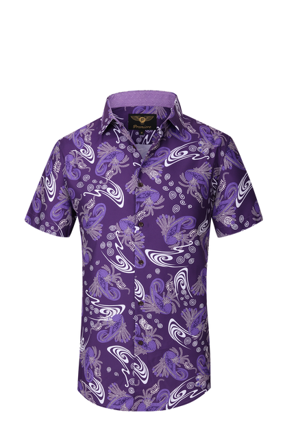 PREMIERE SHORT SLEEVE SHIRTS: COLORFUL PURPLE PAISLEY