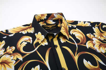 PREMIERE SHORT SLEEVE SHIRTS: BLACK/GOLD FLORAL TRIBAL