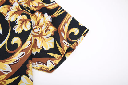 PREMIERE SHORT SLEEVE SHIRTS: BLACK/GOLD FLORAL TRIBAL