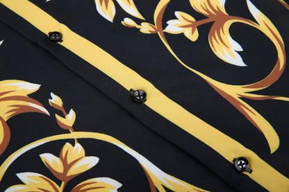 PREMIERE SHORT SLEEVE SHIRTS: BLACK/GOLD FLORAL TRIBAL