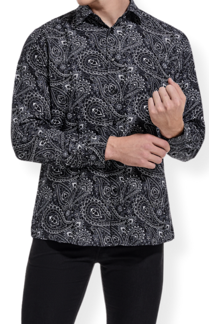 PREMIERE SHIRTS: BLACK/WHITE PAISLEY