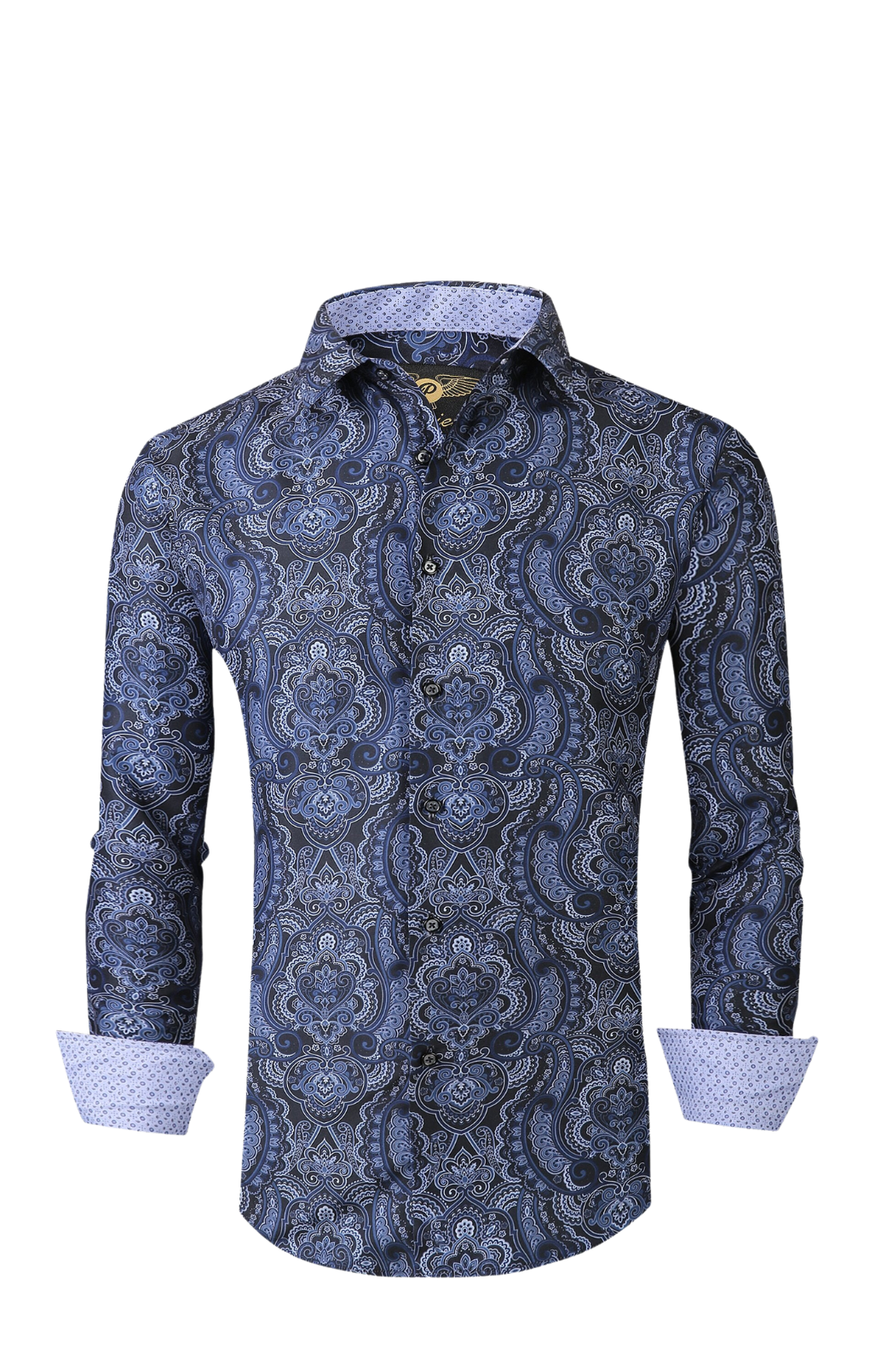 Mens PREMIERE Long Sleeve Button Down Dress Shirt NAVY BLUE Paisley Print