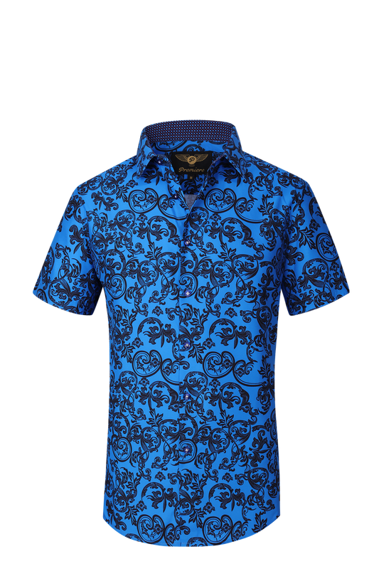 PREMIERE SHORT SLEEVE SHIRTS: BLUE BLACK PAISLEY