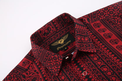 PREMIERE SHIRTS: BLACK RED TRIBAL GEOMETRIC