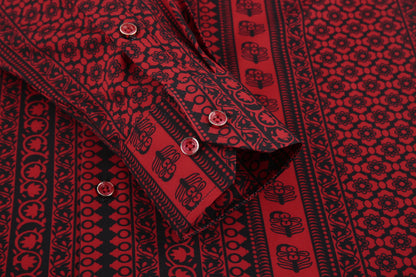 PREMIERE SHIRTS: BLACK RED TRIBAL GEOMETRIC