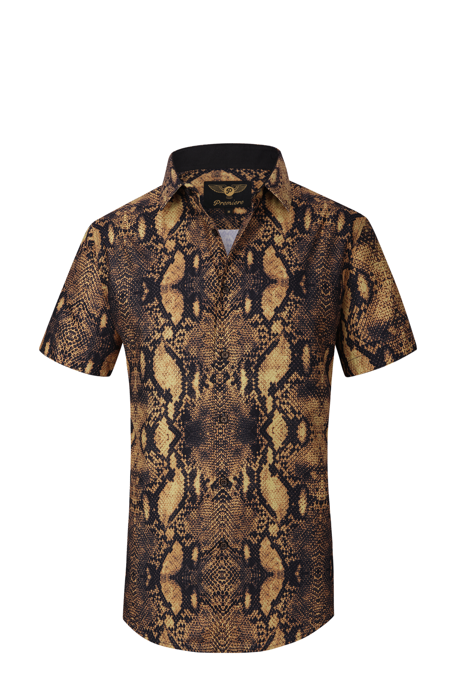 PREMIERE SHORT SLEEVE SHIRTS: GOLDEN BROWN SNAKESKIN