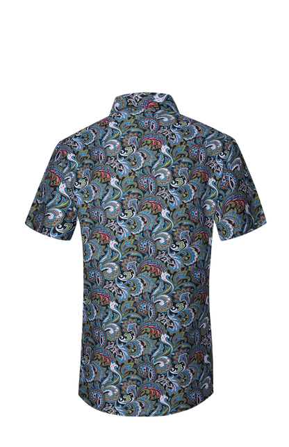 PREMIERE SHORT SLEEVE SHIRTS: MULTICOLOR GREEN PAISLEY