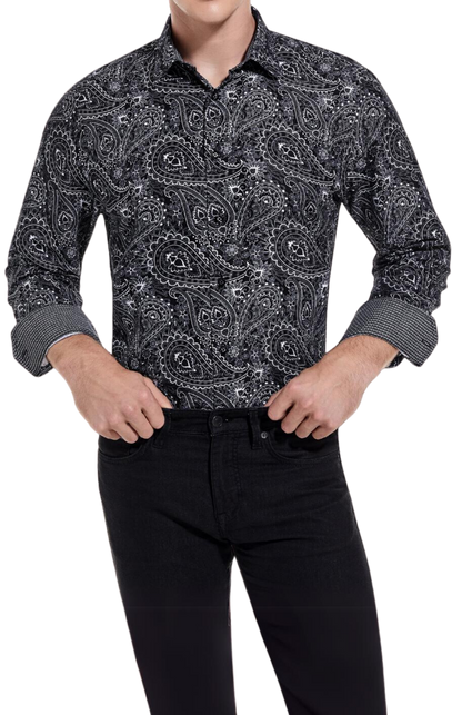 PREMIERE SHIRTS: BLACK/WHITE PAISLEY